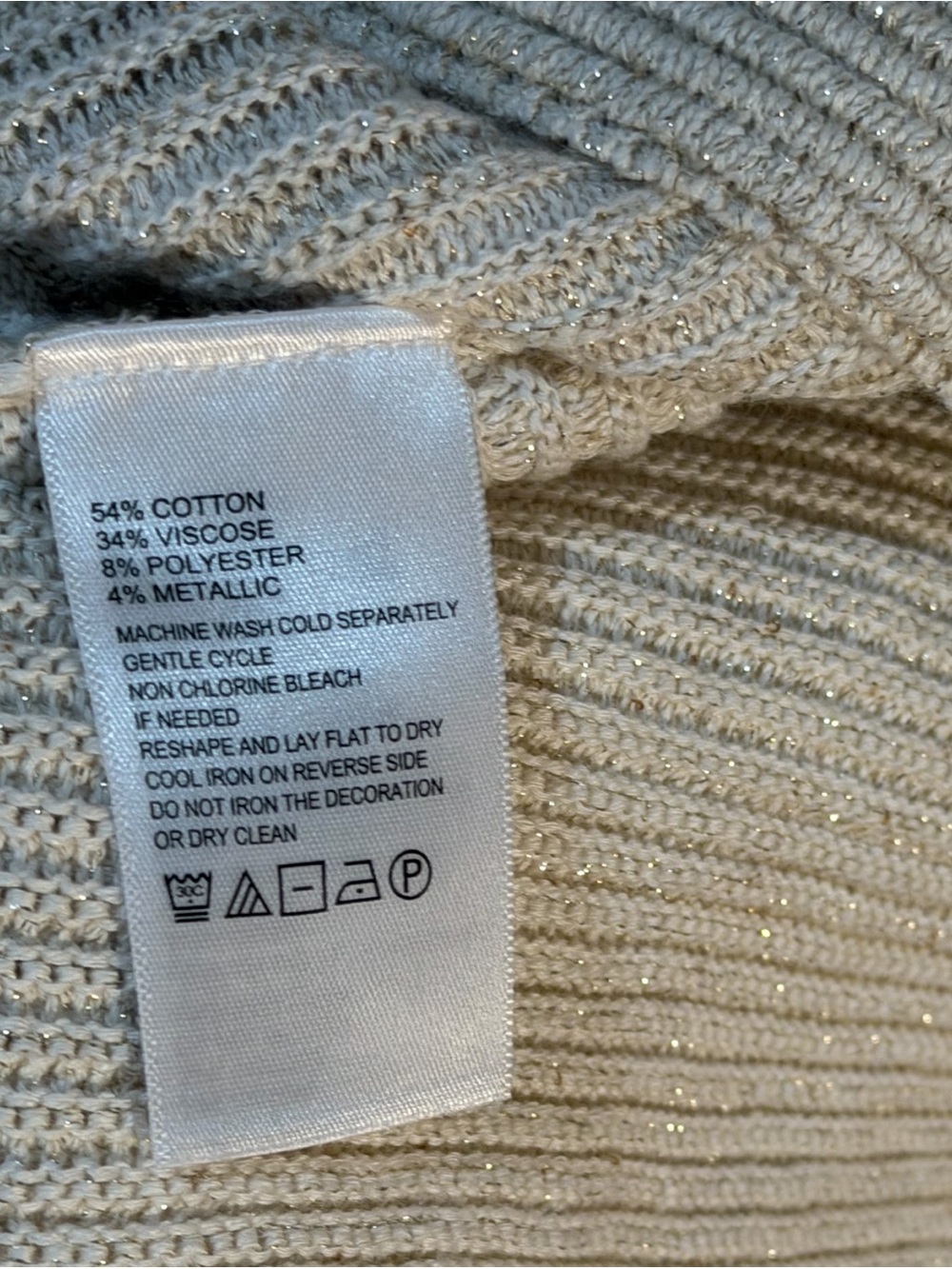 Tommy Bahama Cream Scoop-Neck Ribbed Knit Sweater Metallic Gold Accents - Picture 8 of 8